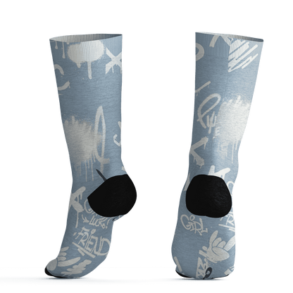 Mid Diffused Blue Grey 1s Socks Match Graffiti King 3D All-Over Print Doodle Style - NastyJamz