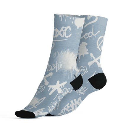 Mid Diffused Blue Grey 1s Socks Match Graffiti King 3D All-Over Print Doodle Style - NastyJamz