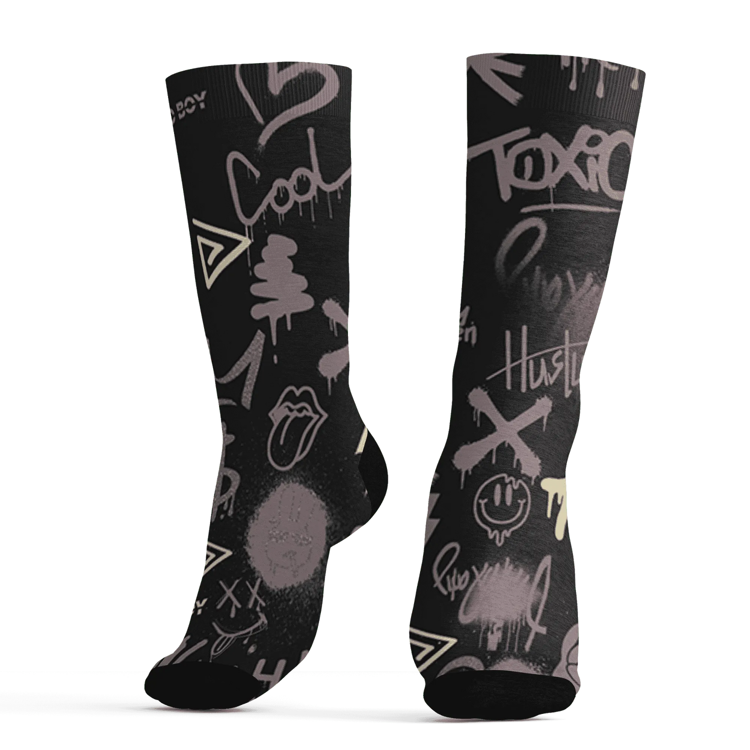 Black-Violet-Ore-3s-Socks-Match-Graffiti-King-3D-Doodle-Style