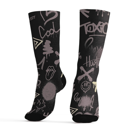 Black-Violet-Ore-3s-Socks-Match-Graffiti-King-3D-Doodle-Style