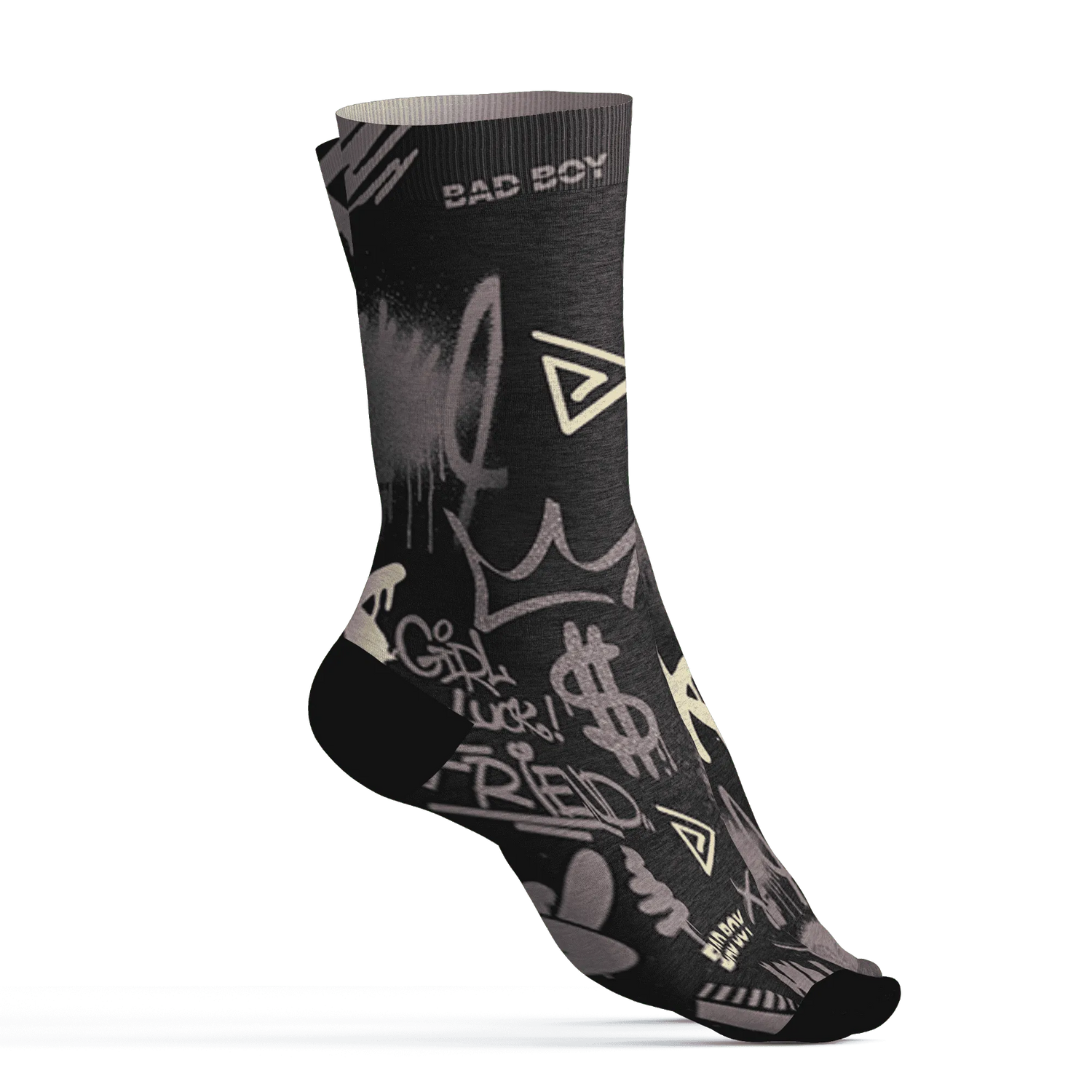 Black-Violet-Ore-3s-Socks-Match-Graffiti-King-3D-Doodle-Style