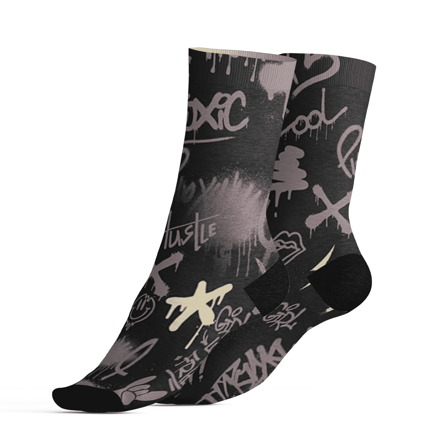 Black-Violet-Ore-3s-Socks-Match-Graffiti-King-3D-Doodle-Style