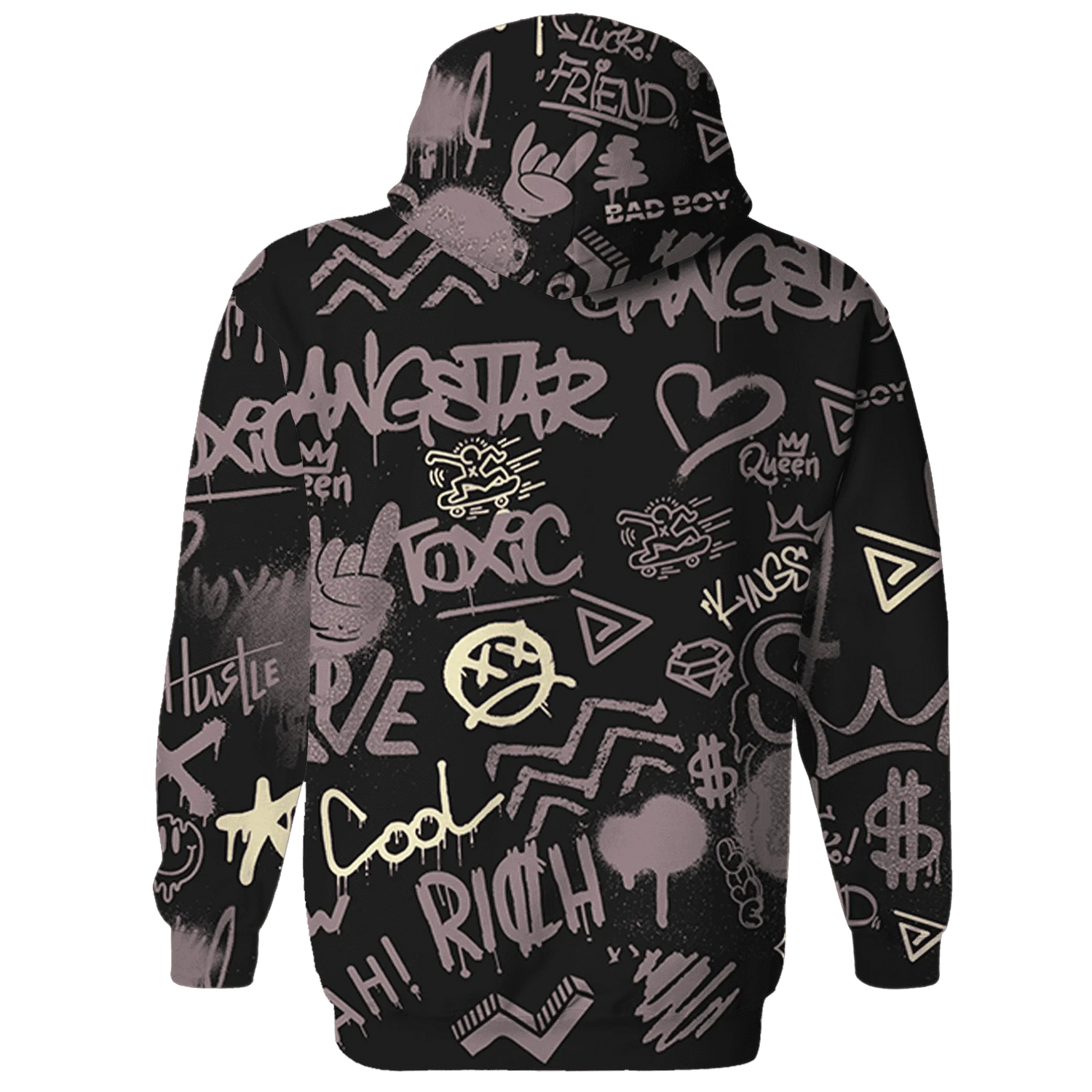 Black-Violet-Ore-3s-Hoodie-Match-Graffiti-King-3D-Doodle-Style