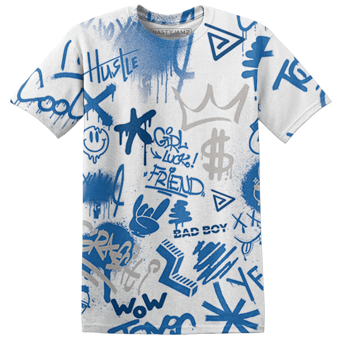 Industrial Blue 4s T Shirt Match Graffiti King 3D All-Over Print Doodle Style - NastyJamz