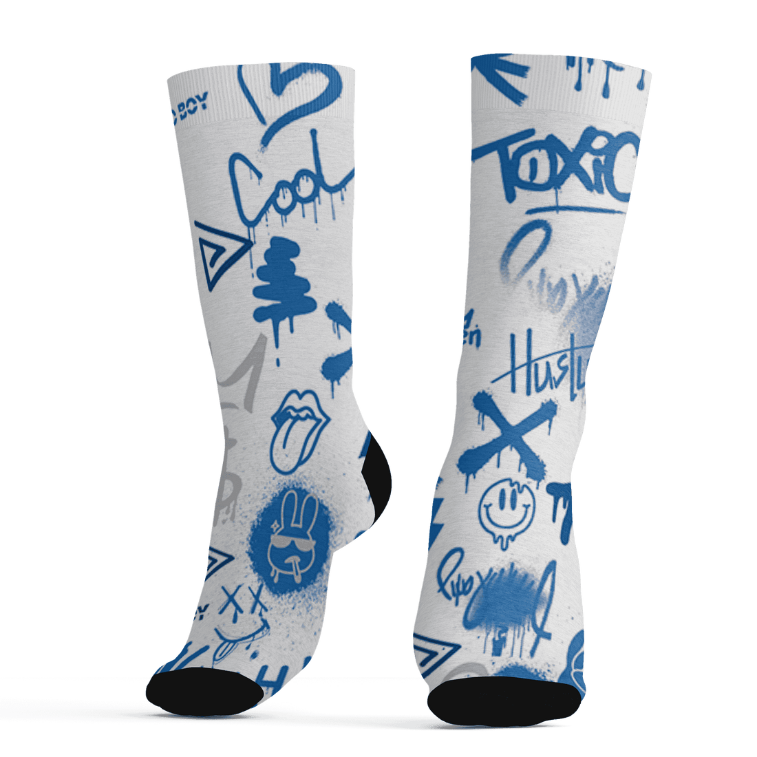 Industrial Blue 4s Socks Match Graffiti King 3D All-Over Print Doodle Style - NastyJamz