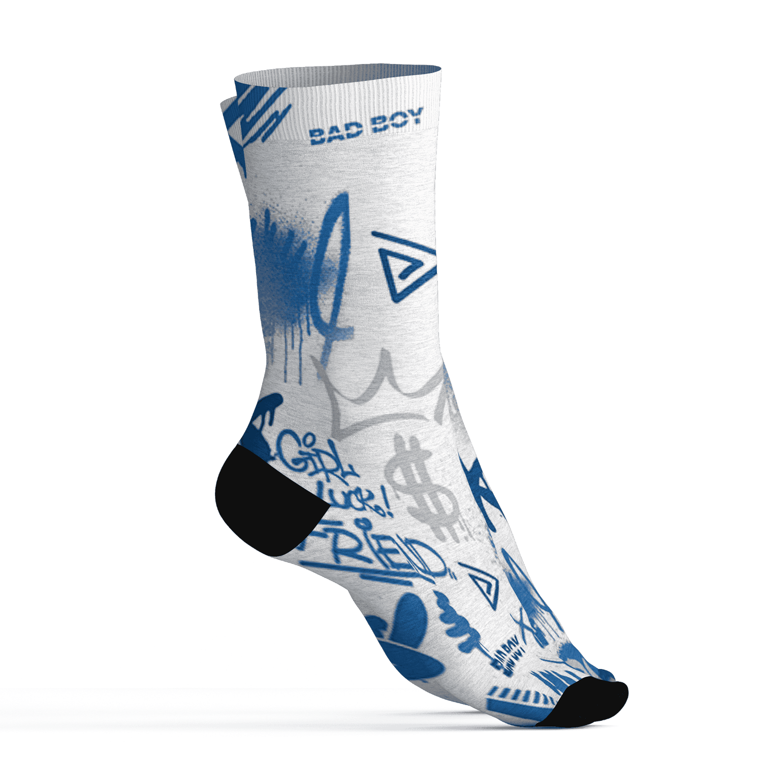 Industrial Blue 4s Socks Match Graffiti King 3D All-Over Print Doodle Style - NastyJamz