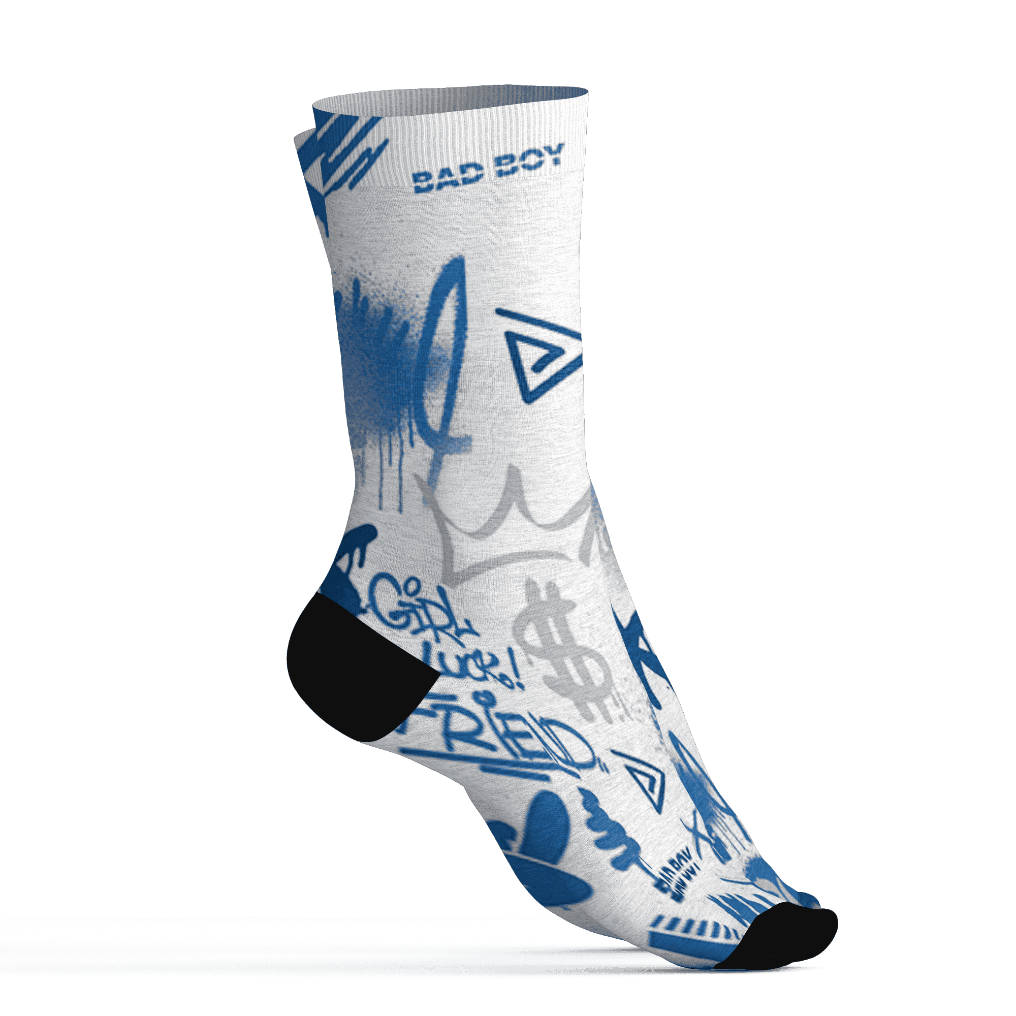 Industrial Blue 4s Socks Match Graffiti King 3D All-Over Print Doodle Style - NastyJamz