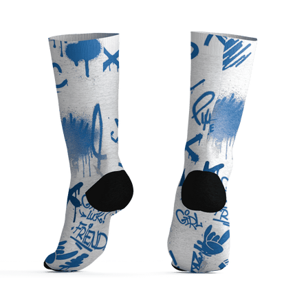 Industrial Blue 4s Socks Match Graffiti King 3D All-Over Print Doodle Style - NastyJamz