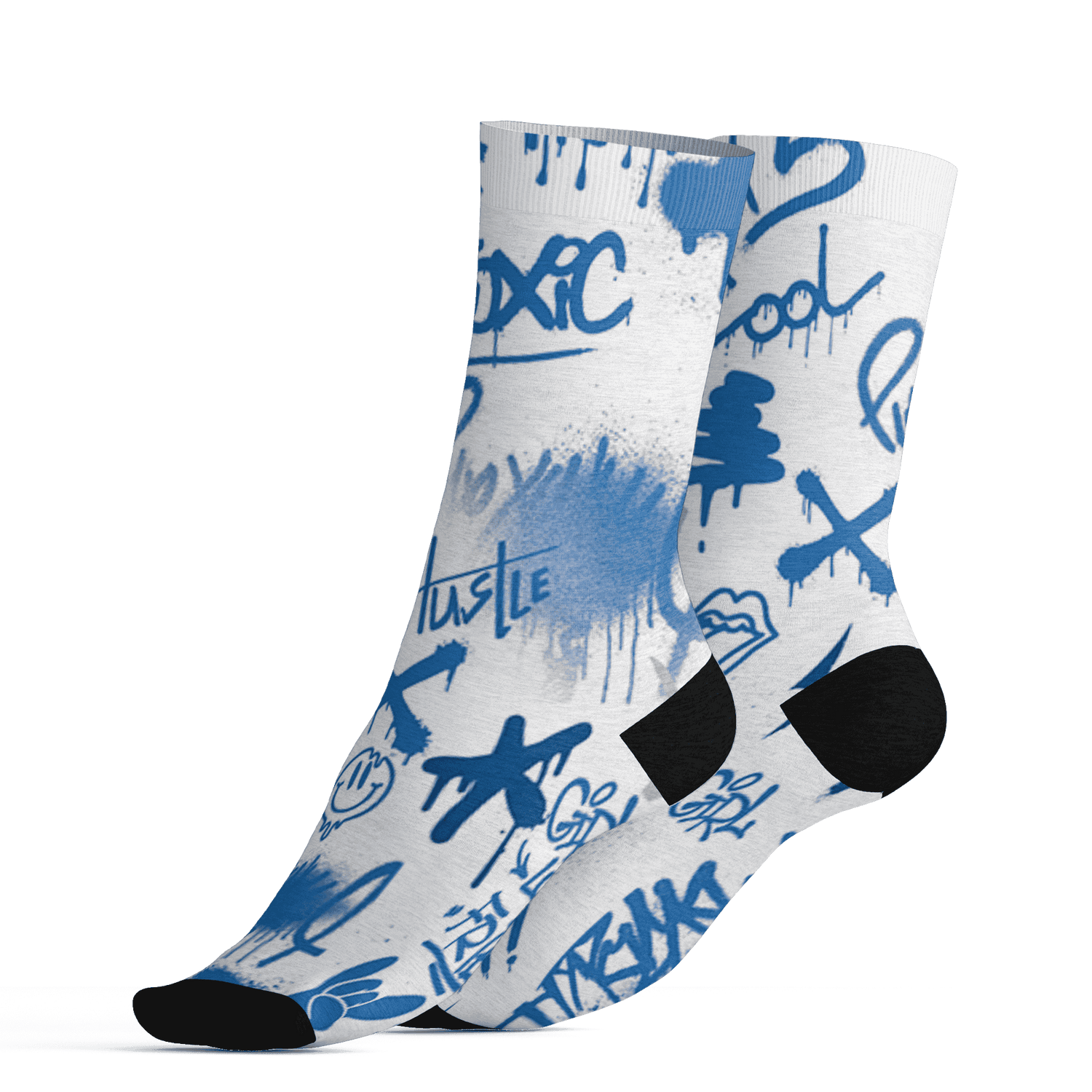 Industrial Blue 4s Socks Match Graffiti King 3D All-Over Print Doodle Style - NastyJamz