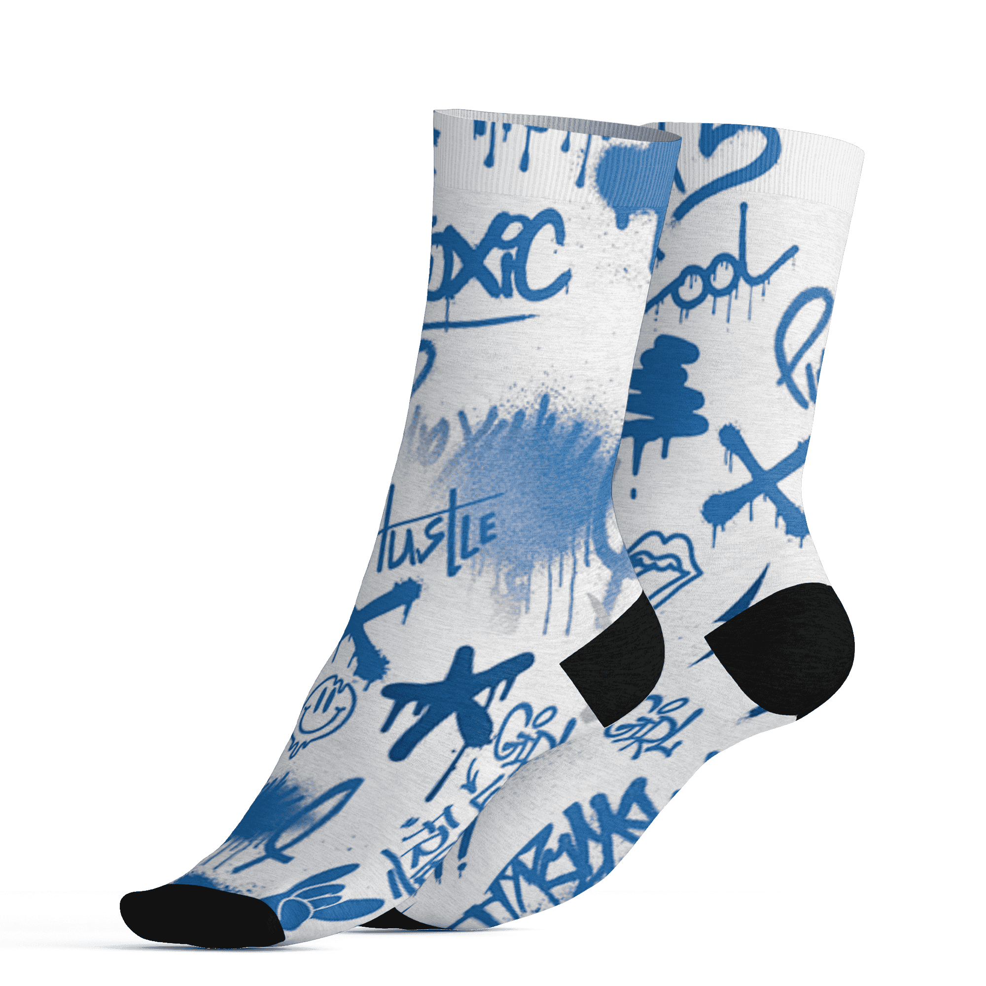Industrial Blue 4s Socks Match Graffiti King 3D All-Over Print Doodle Style - NastyJamz