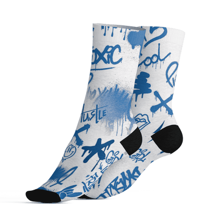 Industrial Blue 4s Socks Match Graffiti King 3D All-Over Print Doodle Style - NastyJamz