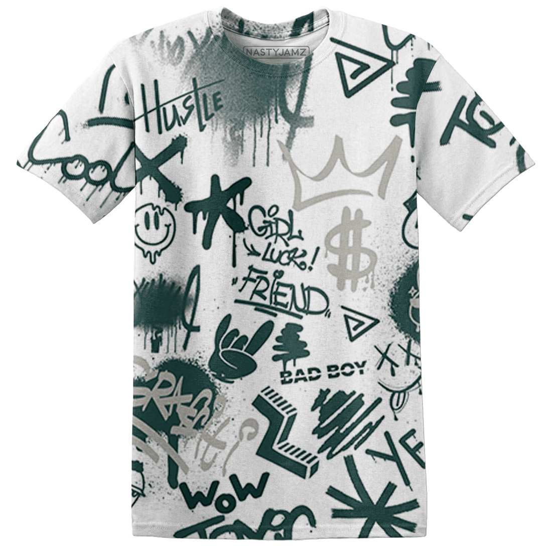 Oxidized Green 4s T Shirt Match Graffiti King 3D All-Over Print Doodle Style - NastyJamz