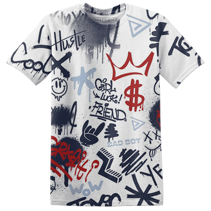 White-Navy-6s-T-Shirt-Match-Graffiti-King-3D-Doodle-Style