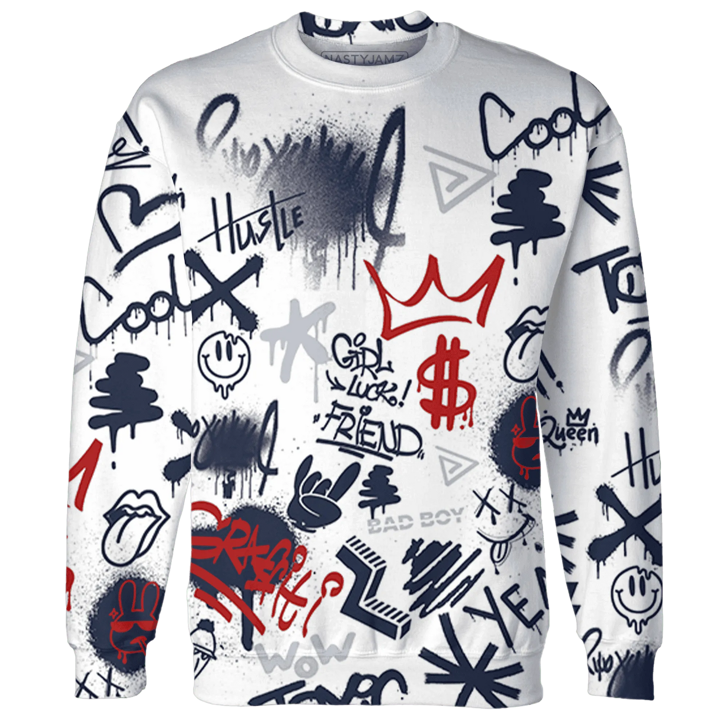 White-Navy-6s-Sweatshirt-Match-Graffiti-King-3D-Doodle-Style