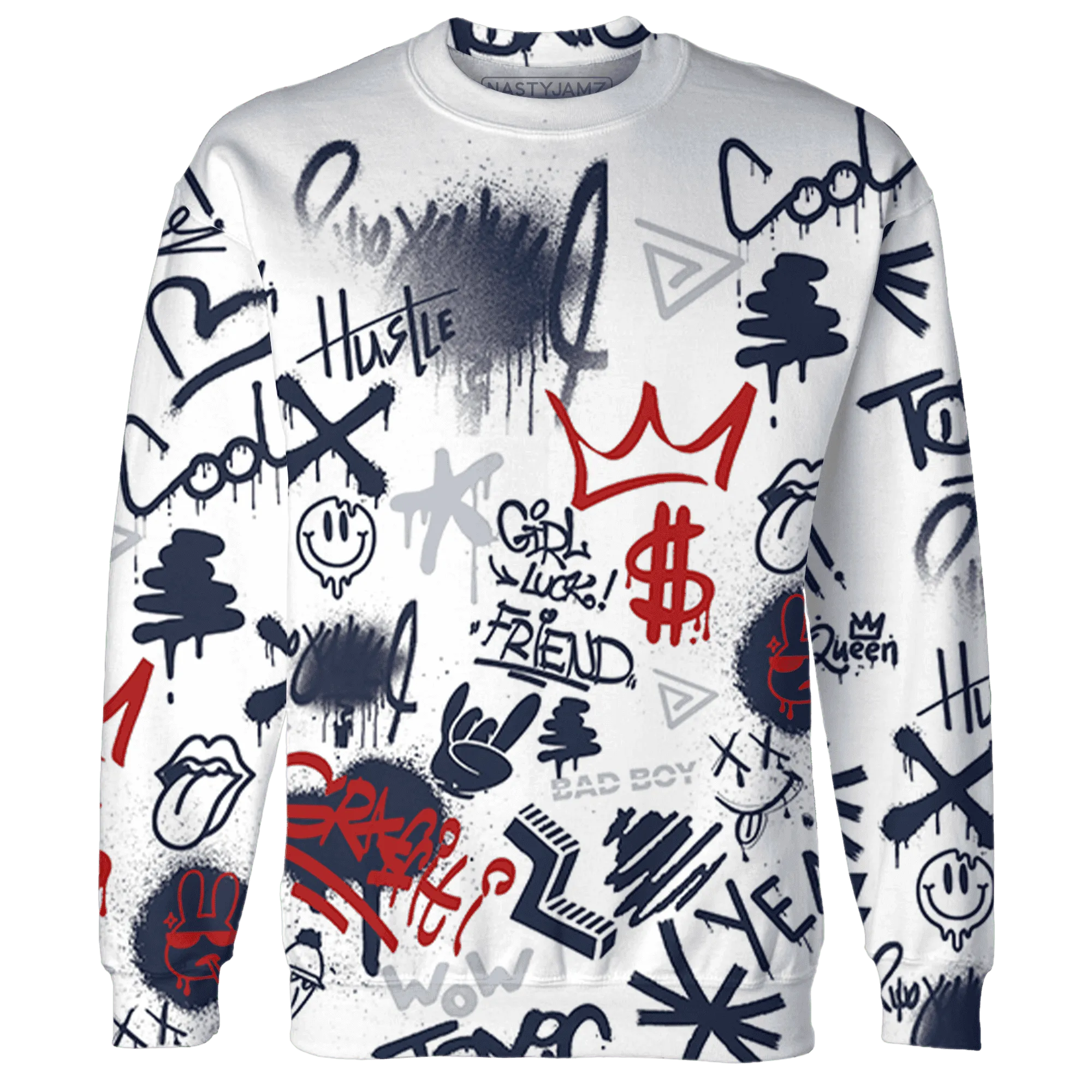 White-Navy-6s-Sweatshirt-Match-Graffiti-King-3D-Doodle-Style