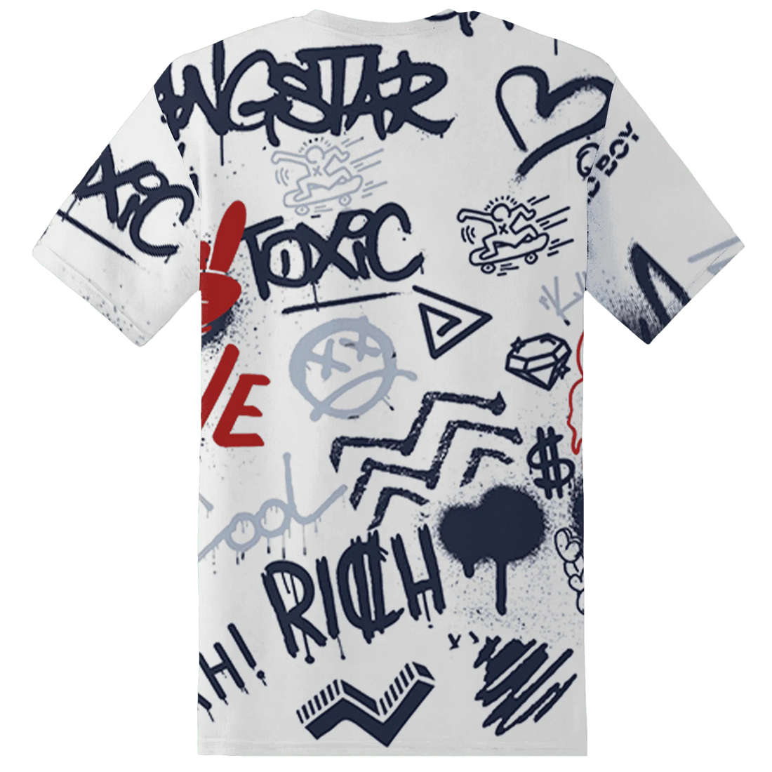 White-Navy-6s-T-Shirt-Match-Graffiti-King-3D-Doodle-Style