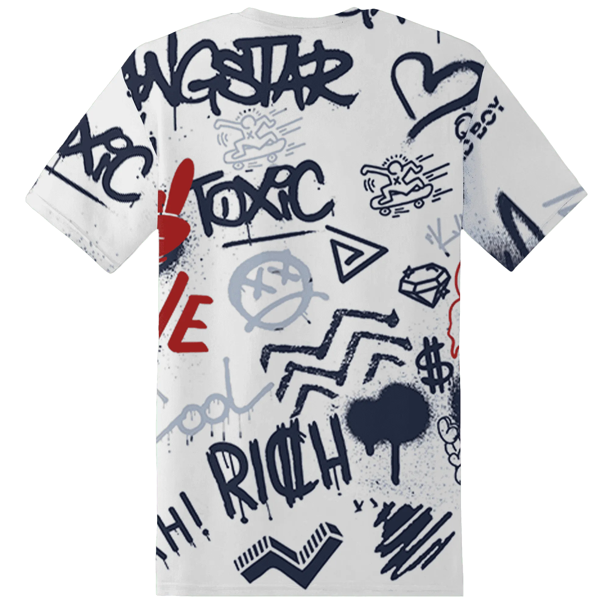 White-Navy-6s-T-Shirt-Match-Graffiti-King-3D-Doodle-Style