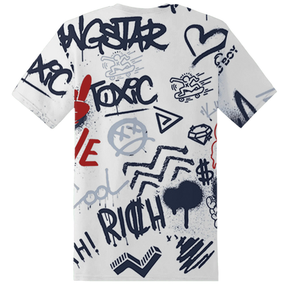 White-Navy-6s-T-Shirt-Match-Graffiti-King-3D-Doodle-Style