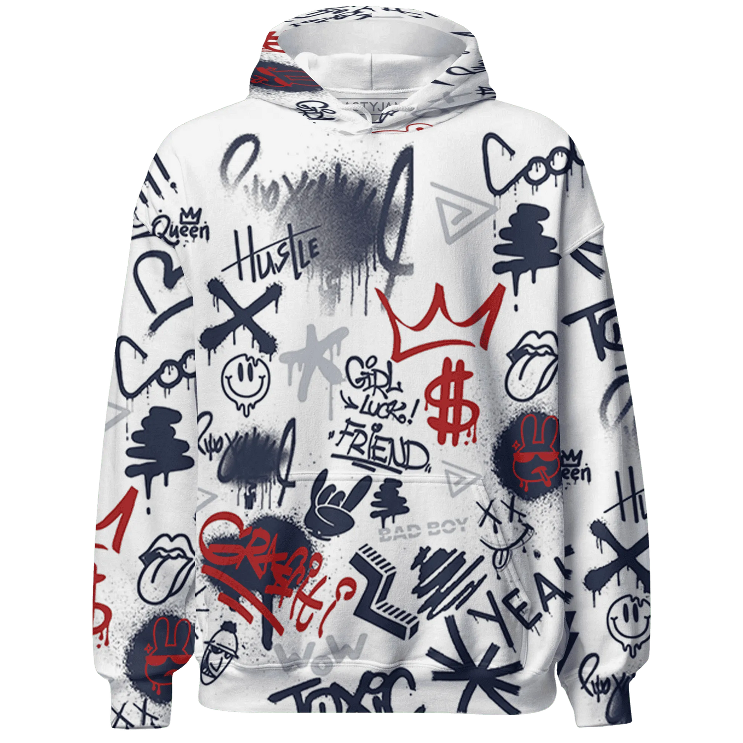 White-Navy-6s-Hoodie-Match-Graffiti-King-3D-Doodle-Style