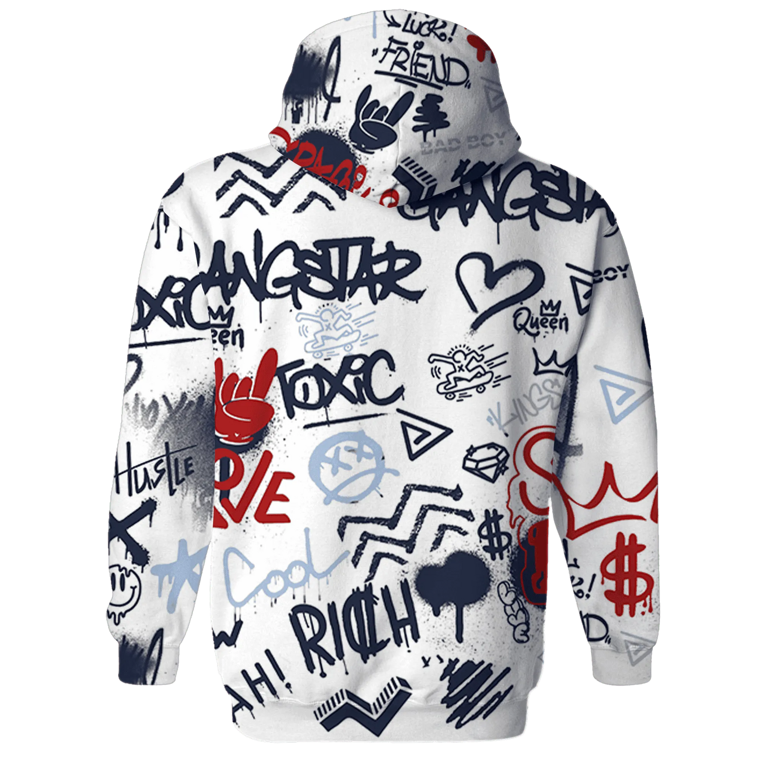 White-Navy-6s-Hoodie-Match-Graffiti-King-3D-Doodle-Style