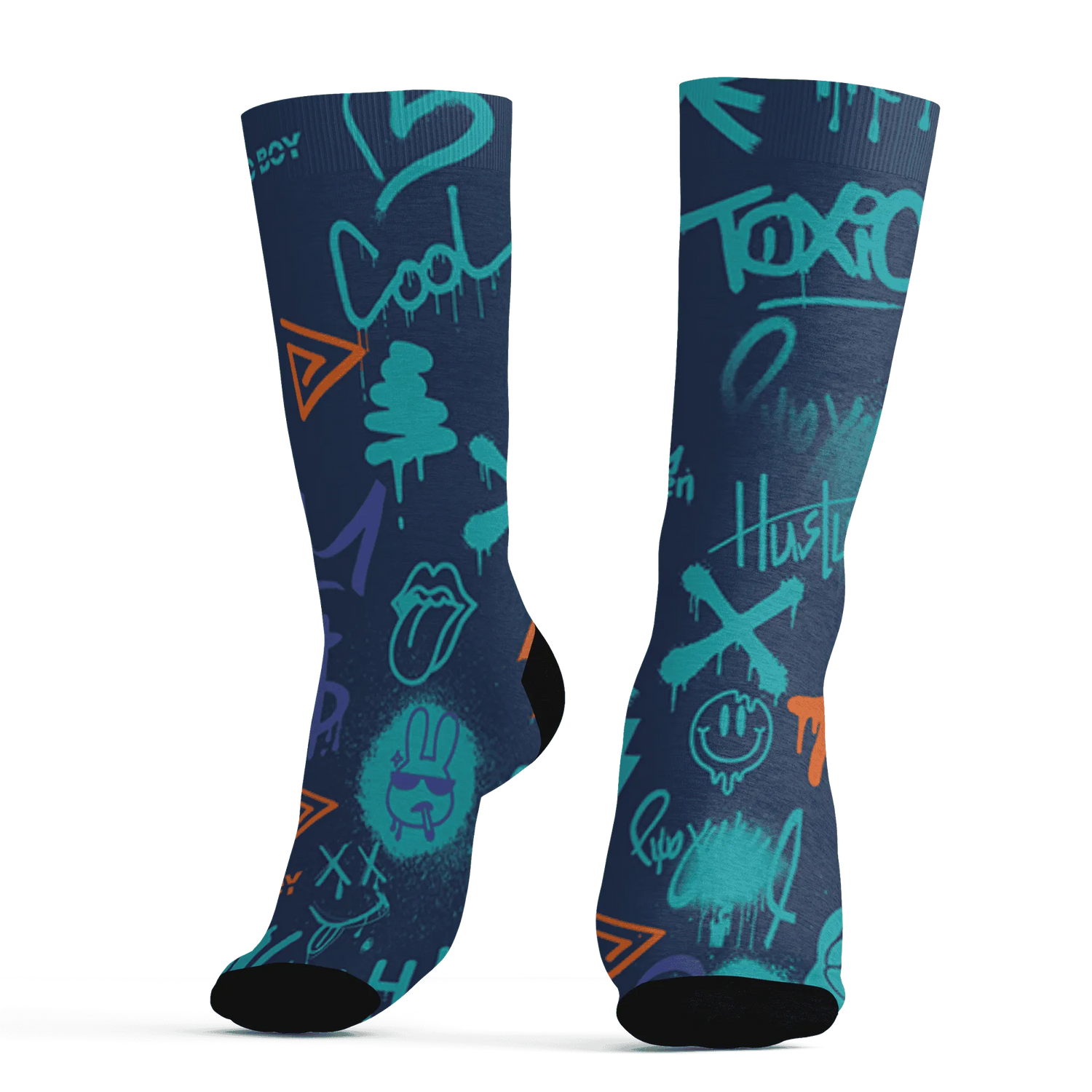 AM-Plus-Drift-Midnight-Navy-Total-Orange-Dusty-Cactus-Socks-Match-Graffiti-King-3D-Doodle-Style