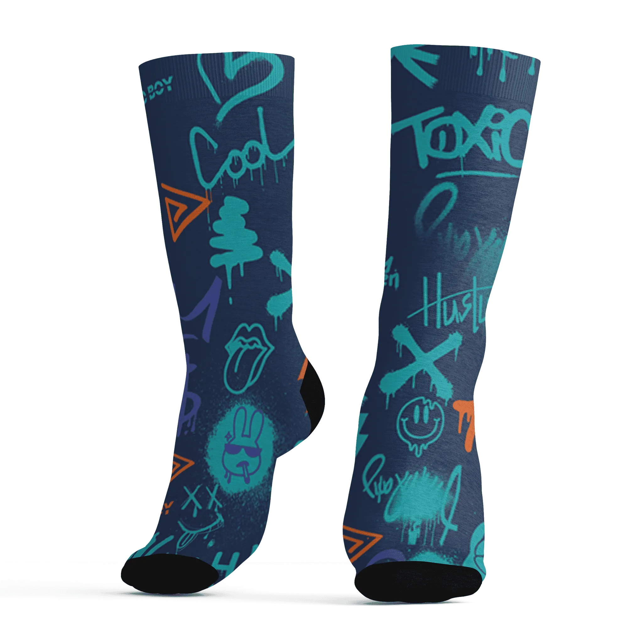 AM-Plus-Drift-Midnight-Navy-Total-Orange-Dusty-Cactus-Socks-Match-Graffiti-King-3D-Doodle-Style