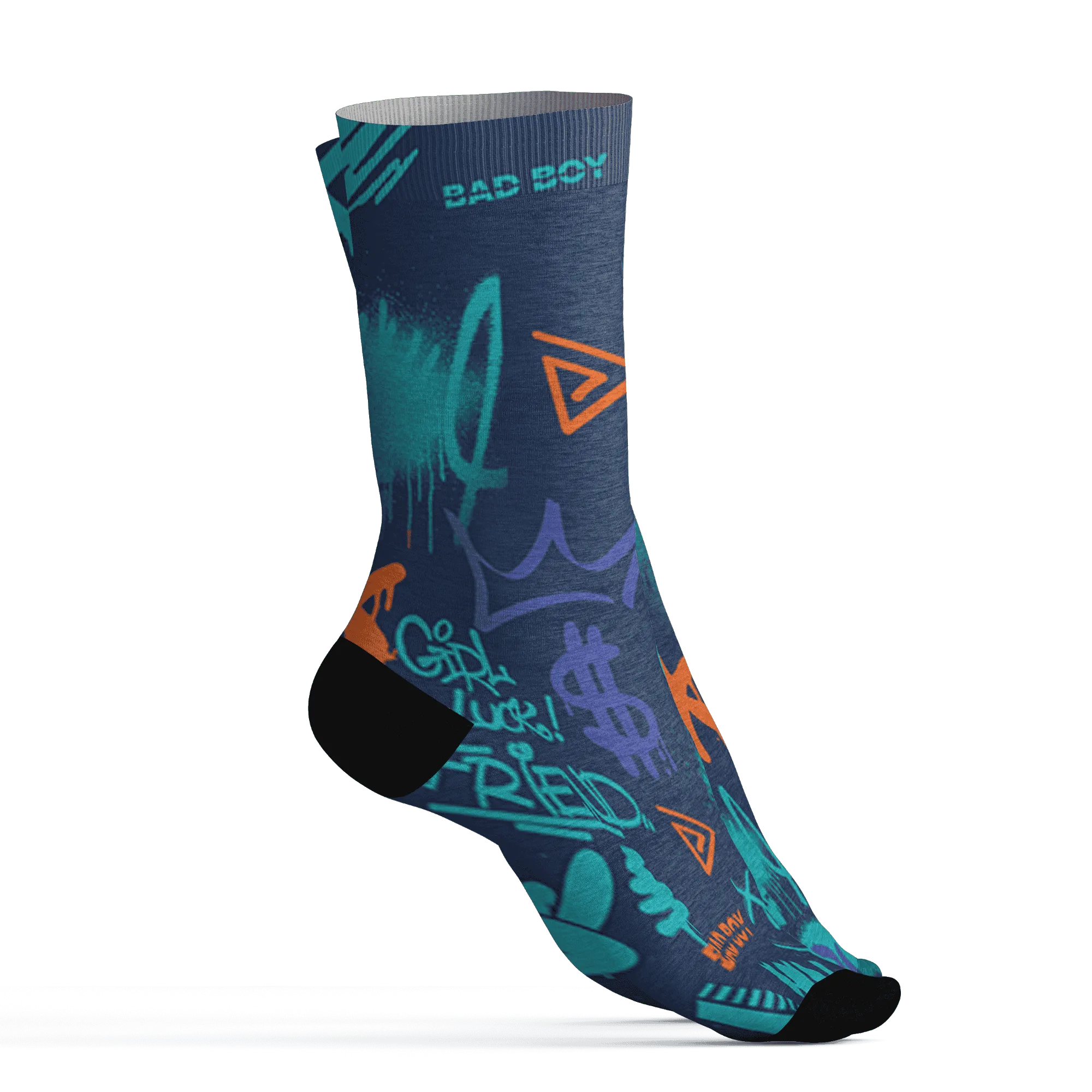 AM-Plus-Drift-Midnight-Navy-Total-Orange-Dusty-Cactus-Socks-Match-Graffiti-King-3D-Doodle-Style