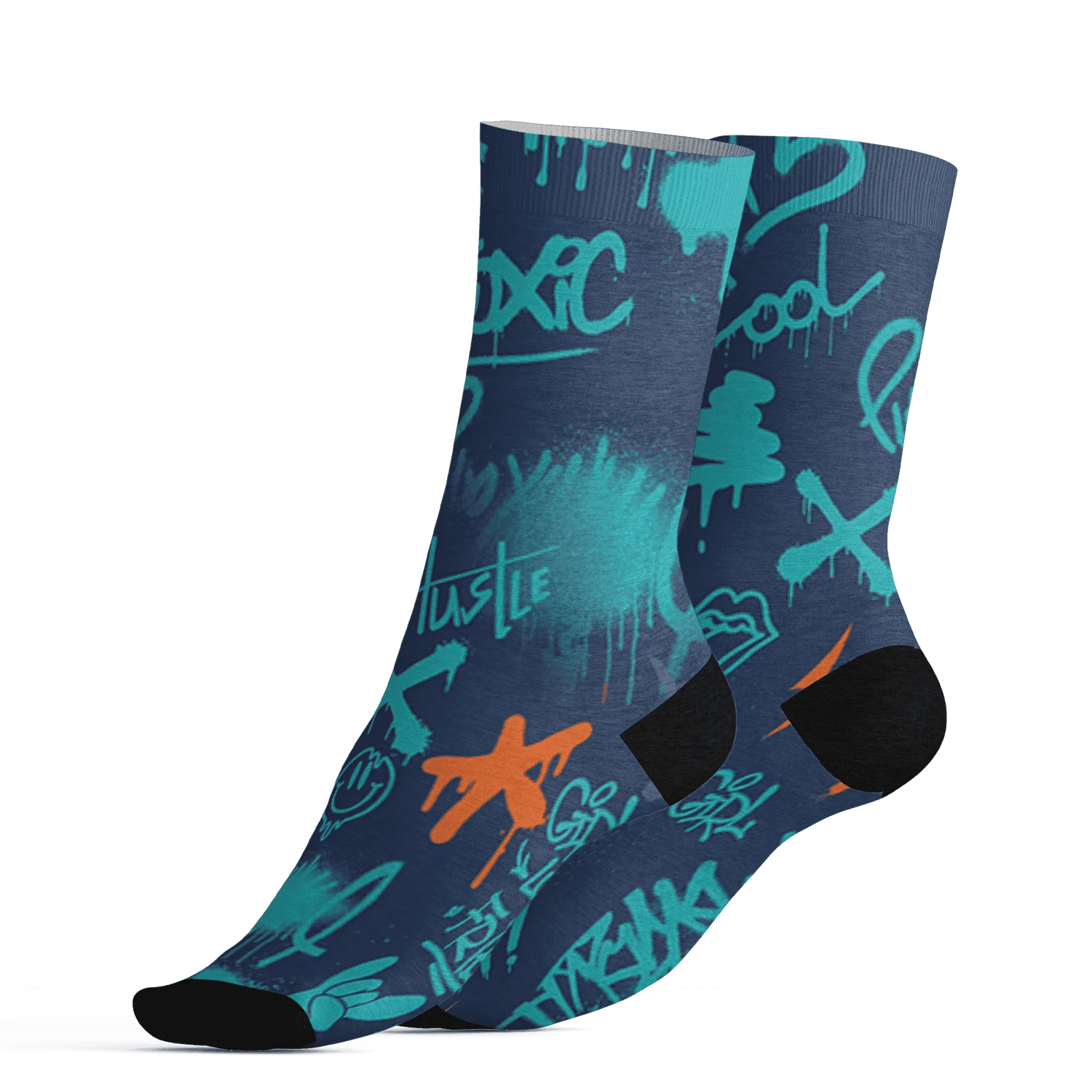 AM-Plus-Drift-Midnight-Navy-Total-Orange-Dusty-Cactus-Socks-Match-Graffiti-King-3D-Doodle-Style