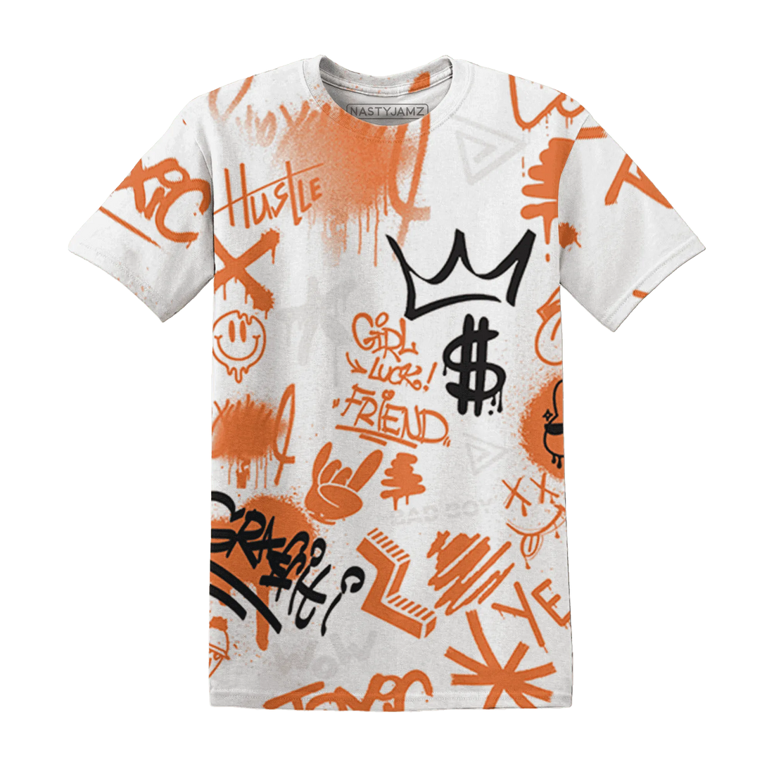 AM-TW-White-Orange-T-Shirt-Match-Graffiti-King-3D-Doodle-Style
