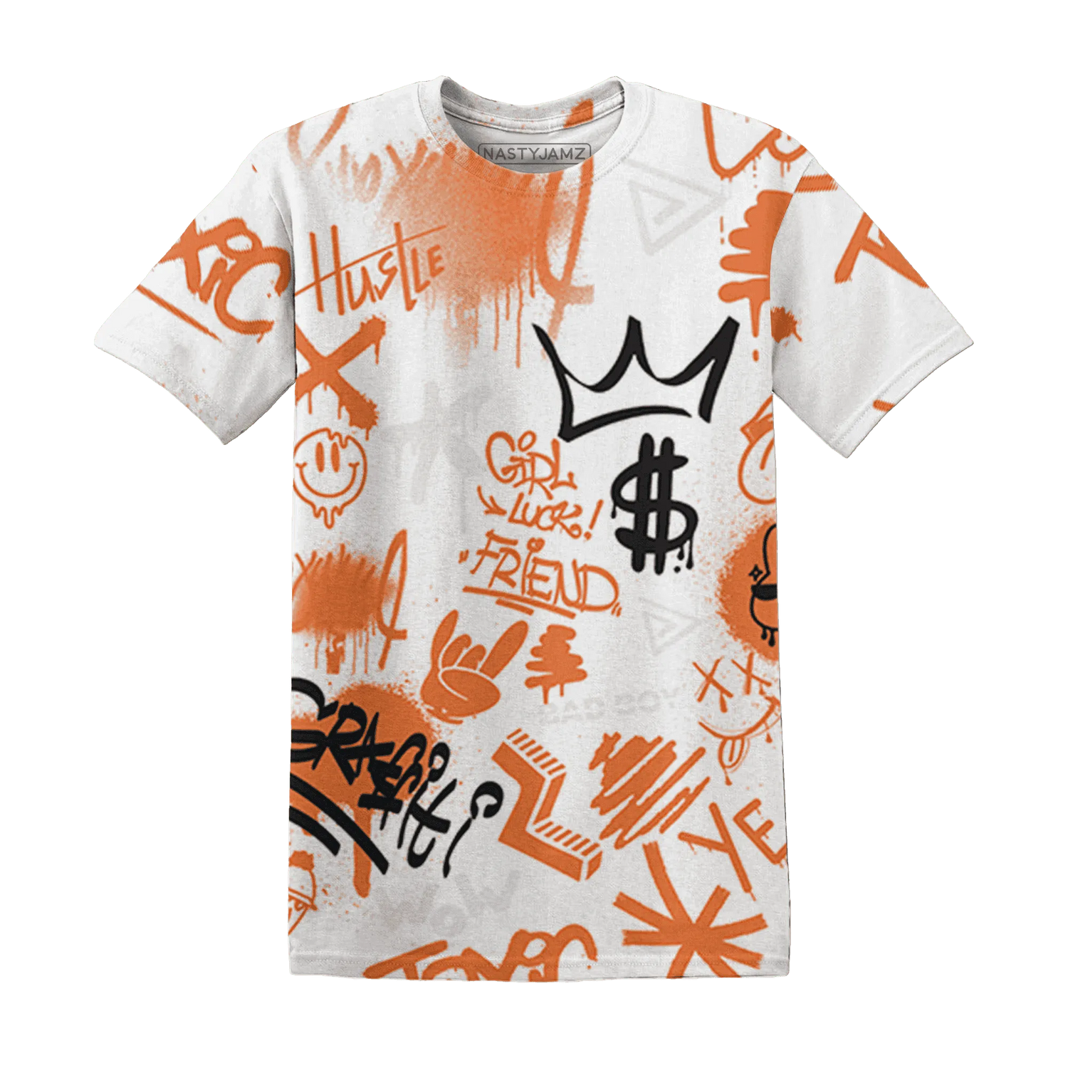 AM-TW-White-Orange-T-Shirt-Match-Graffiti-King-3D-Doodle-Style
