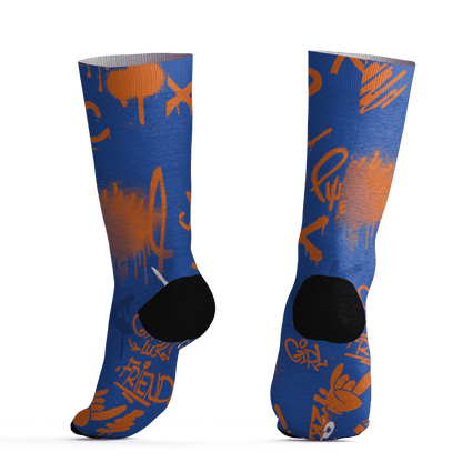 Dunk Low Knicks Socks Match Graffiti King 3D All-Over Print Doodle Style - NastyJamz