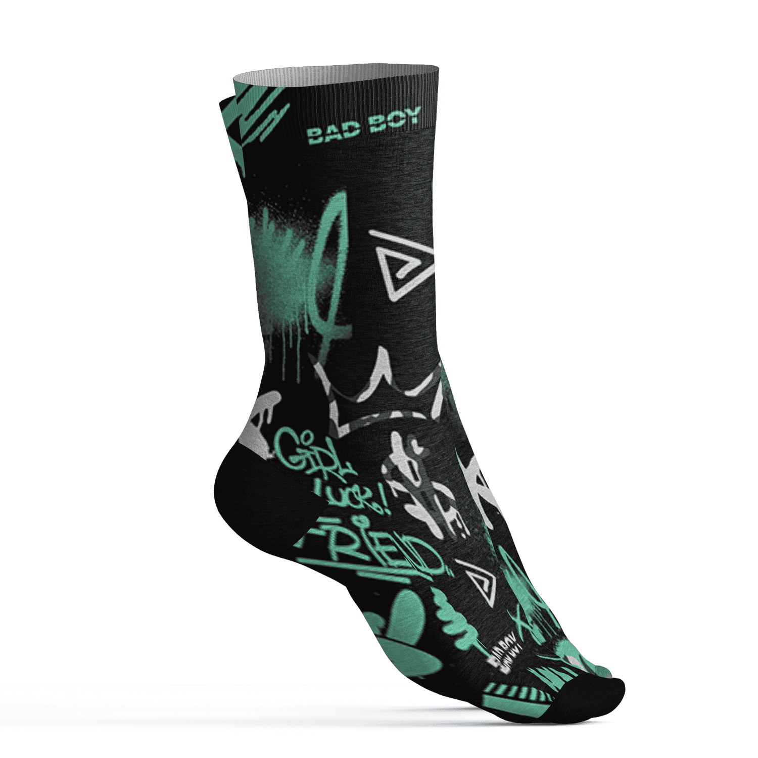 Green Glow 3s Socks Match Graffiti King 3D All-Over Print Doodle Style - NastyJamz