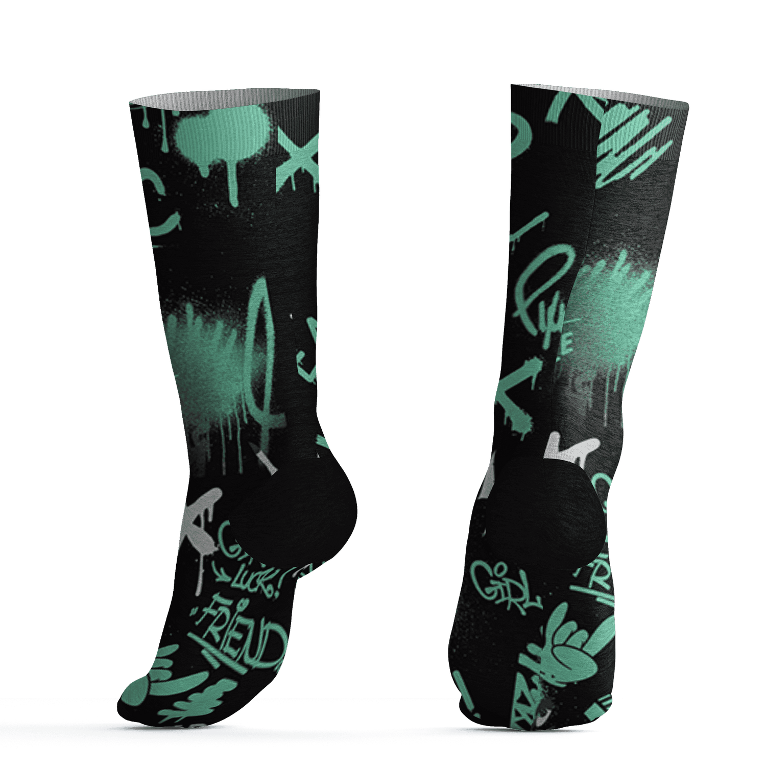 Green Glow 3s Socks Match Graffiti King 3D All-Over Print Doodle Style - NastyJamz