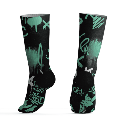 Green Glow 3s Socks Match Graffiti King 3D All-Over Print Doodle Style - NastyJamz