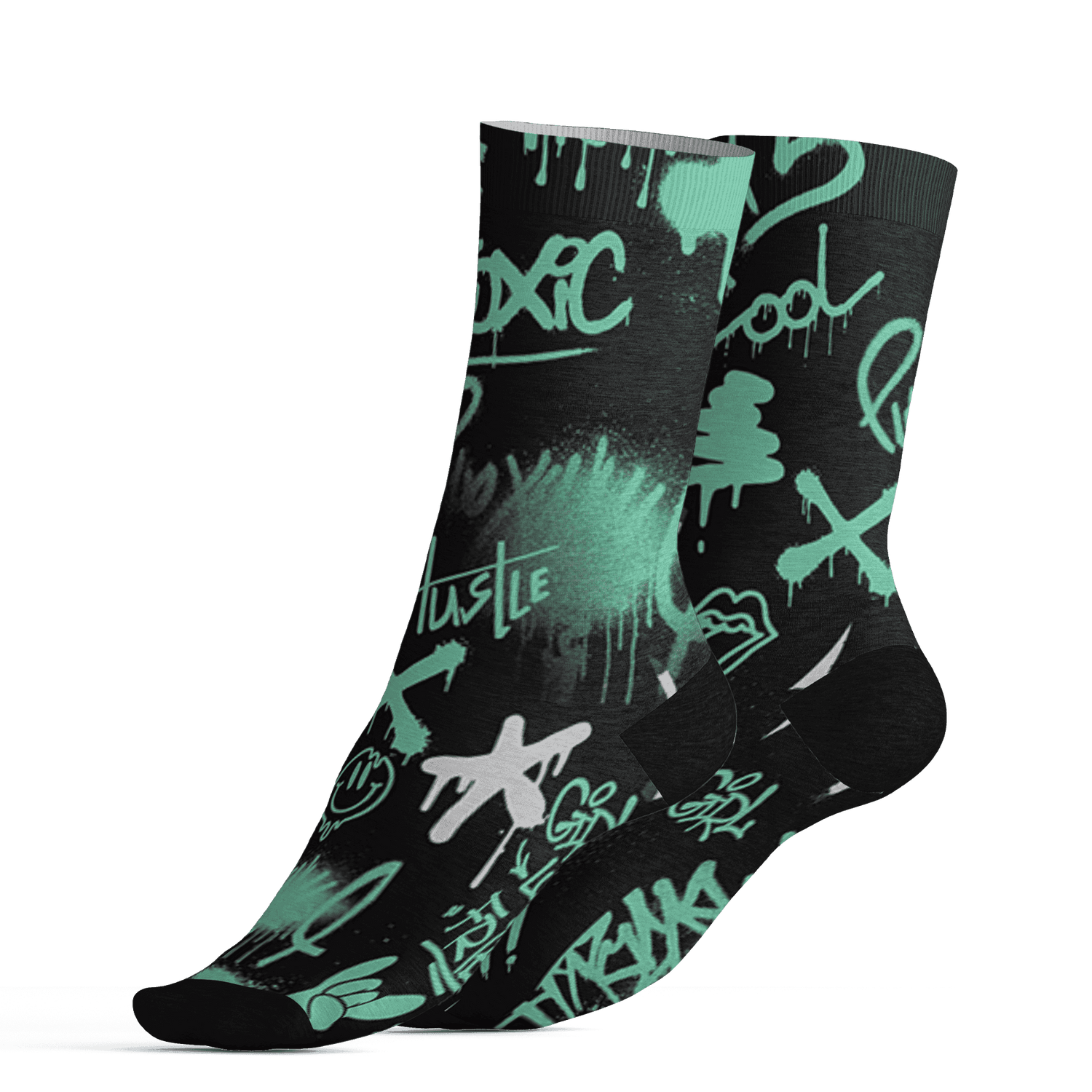 Green Glow 3s Socks Match Graffiti King 3D All-Over Print Doodle Style - NastyJamz