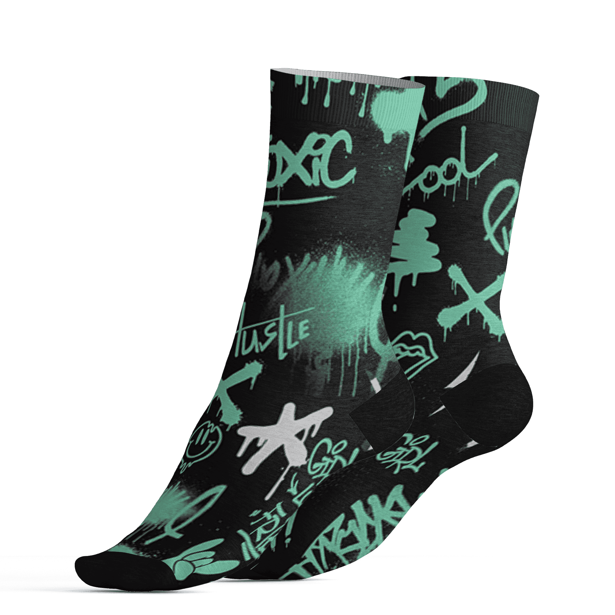 Green Glow 3s Socks Match Graffiti King 3D All-Over Print Doodle Style - NastyJamz