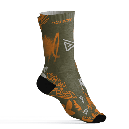 Olive 5s Socks Match Graffiti King 3D All-Over Print Doodle Style - NastyJamz