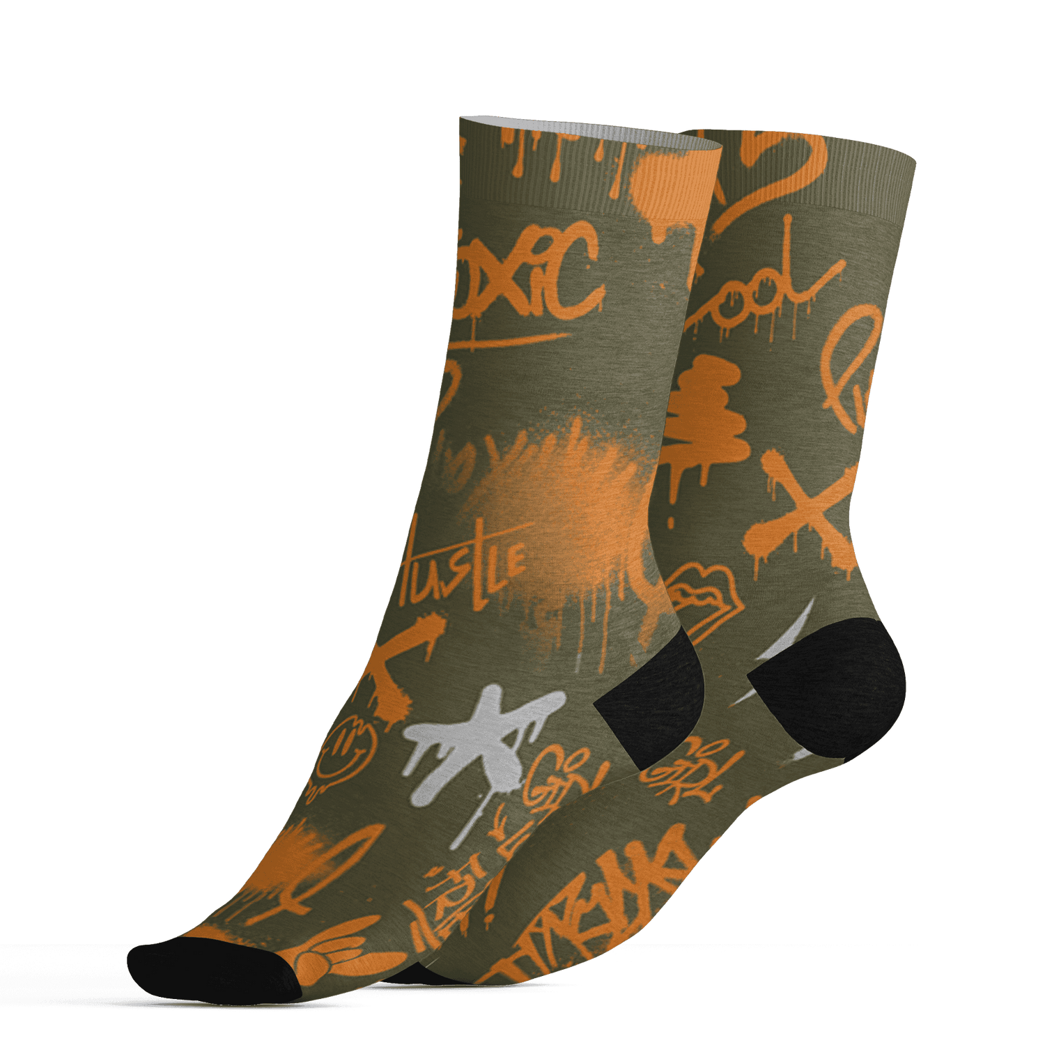 Olive 5s Socks Match Graffiti King 3D All-Over Print Doodle Style - NastyJamz