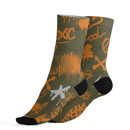 Olive 5s Socks Match Graffiti King 3D All-Over Print Doodle Style - NastyJamz