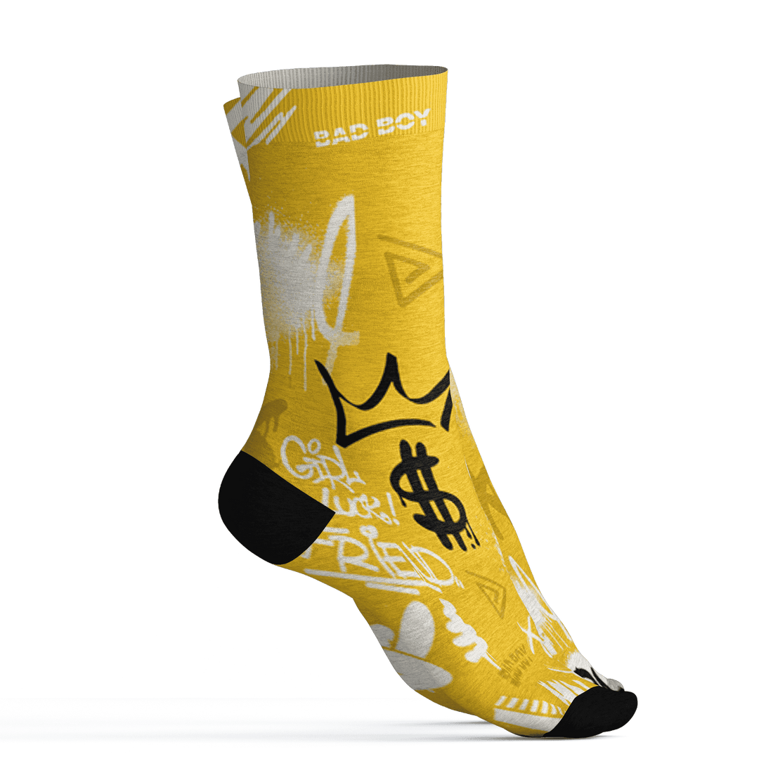 Yellow Ochre 6s Socks Match Graffiti King 3D All-Over Print Doodle Style - NastyJamz