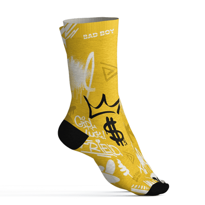 Yellow Ochre 6s Socks Match Graffiti King 3D All-Over Print Doodle Style - NastyJamz