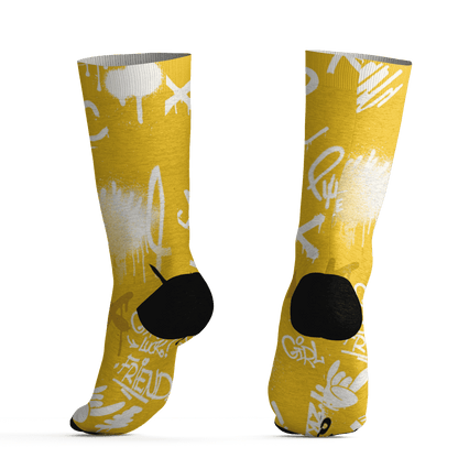Yellow Ochre 6s Socks Match Graffiti King 3D All-Over Print Doodle Style - NastyJamz