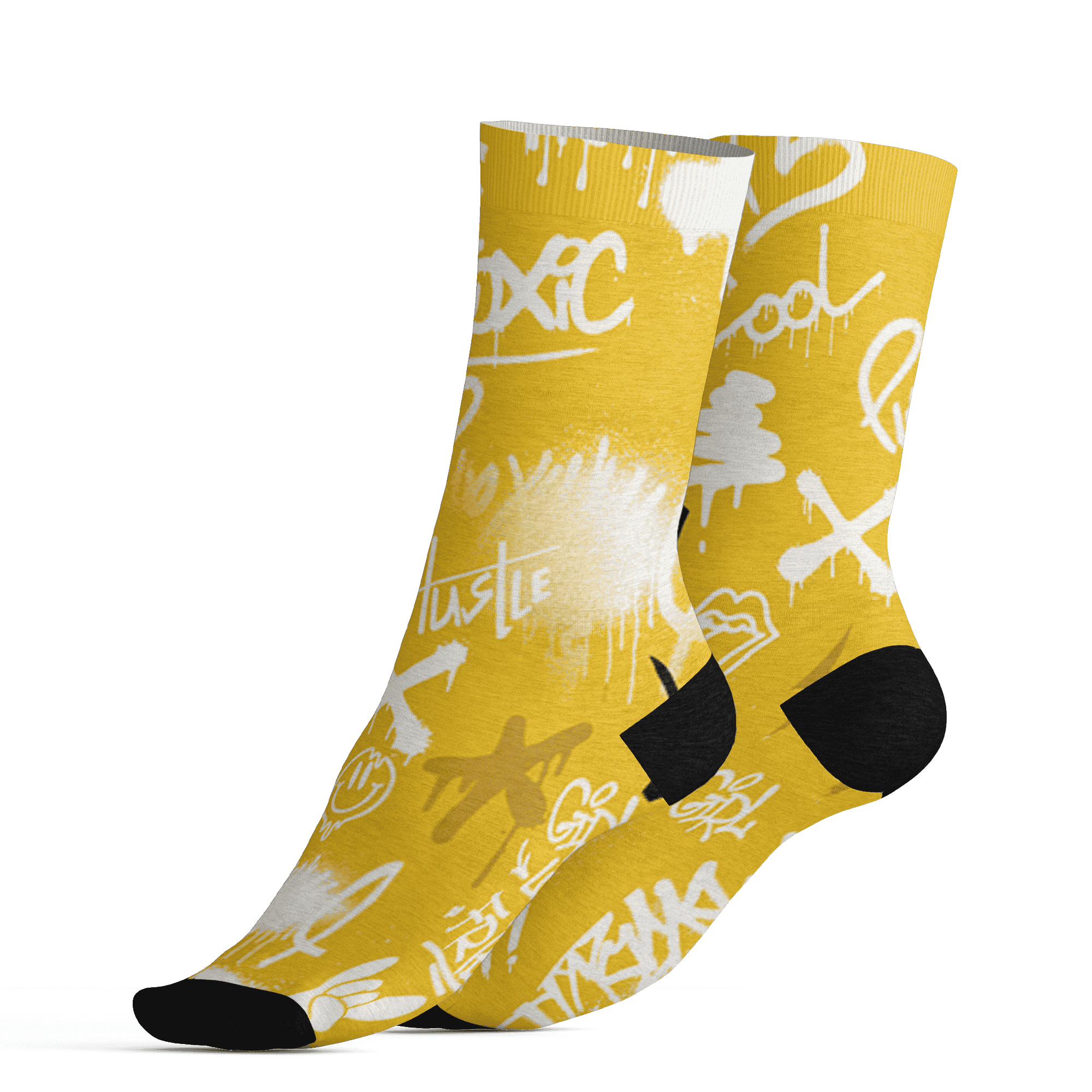 Yellow Ochre 6s Socks Match Graffiti King 3D All-Over Print Doodle Style - NastyJamz