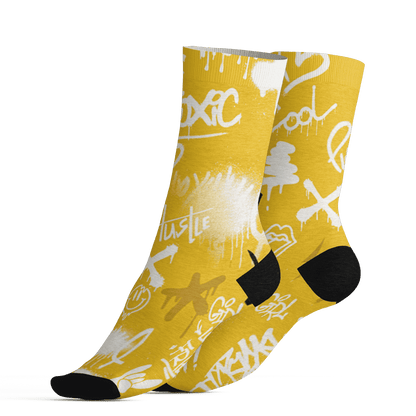 Yellow Ochre 6s Socks Match Graffiti King 3D All-Over Print Doodle Style - NastyJamz