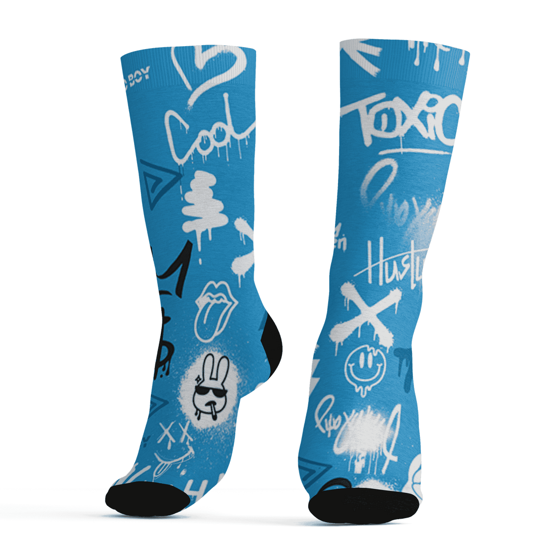 Powder Blue 9s Socks Match Graffiti King 3D All-Over Print Doodle Style - NastyJamz