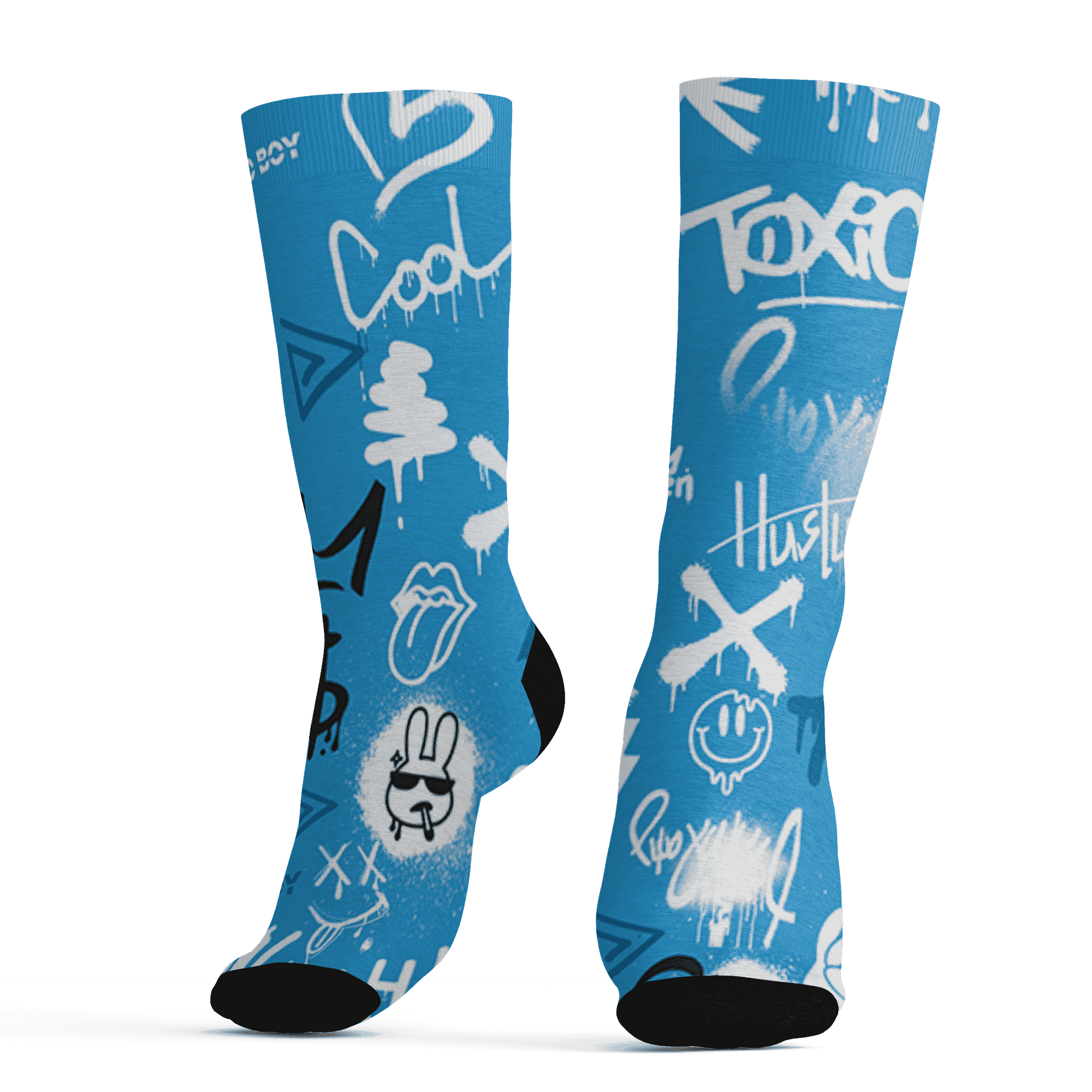 Powder Blue 9s Socks Match Graffiti King 3D All-Over Print Doodle Style - NastyJamz