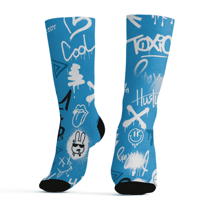 Powder Blue 9s Socks Match Graffiti King 3D All-Over Print Doodle Style - NastyJamz