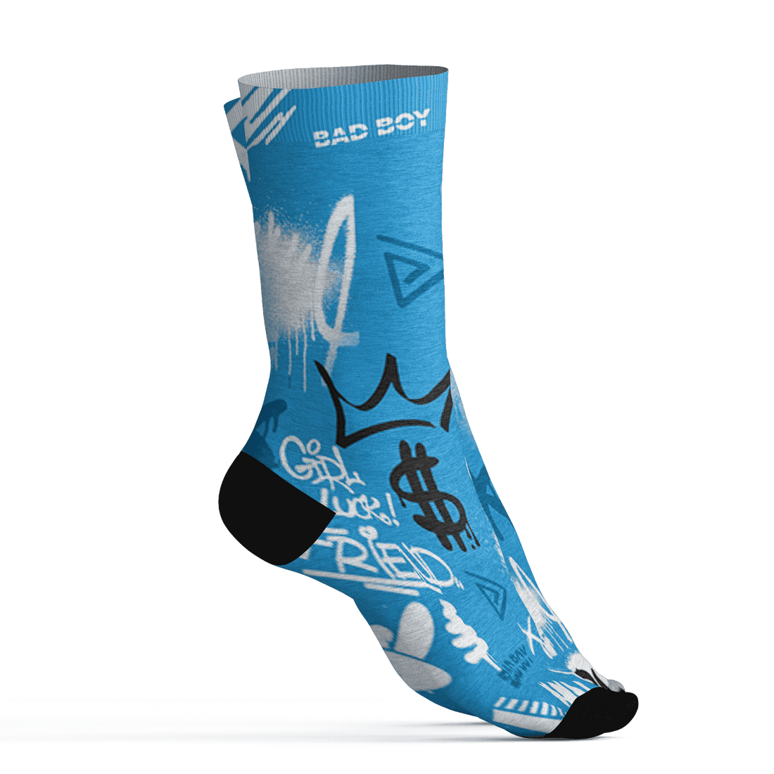 Powder Blue 9s Socks Match Graffiti King 3D All-Over Print Doodle Style - NastyJamz