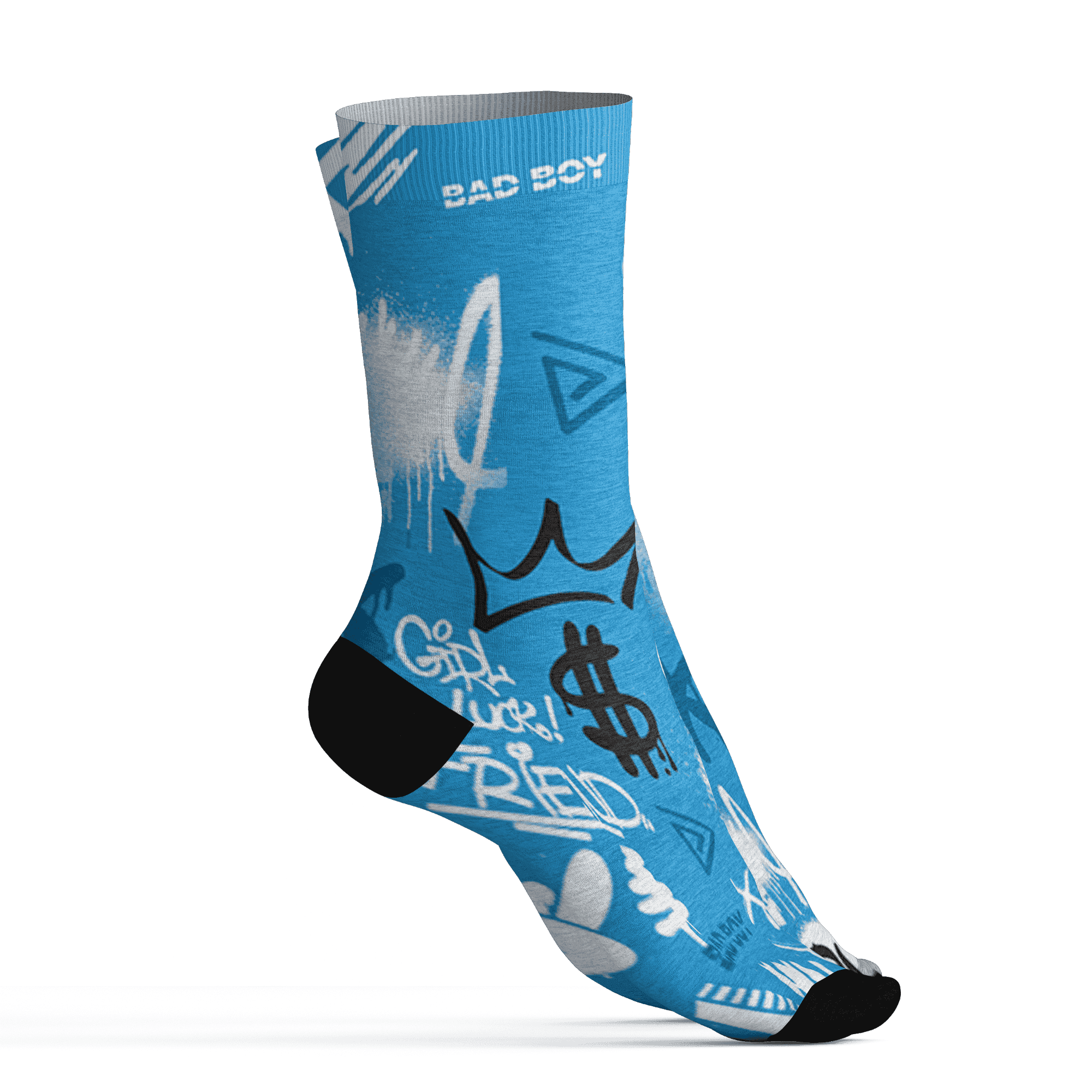 Powder Blue 9s Socks Match Graffiti King 3D All-Over Print Doodle Style - NastyJamz