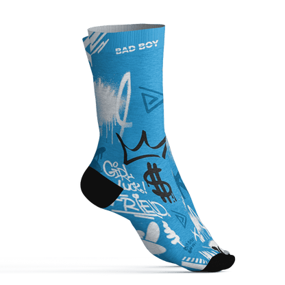 Powder Blue 9s Socks Match Graffiti King 3D All-Over Print Doodle Style - NastyJamz